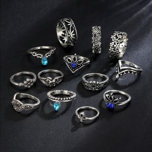 Jewelry - NEW Boho Silver and Blue Crystal 13 Piece Ring Set Jewelry - NEW Boho Silver and Blue Crystal 13 Piece Ring Set